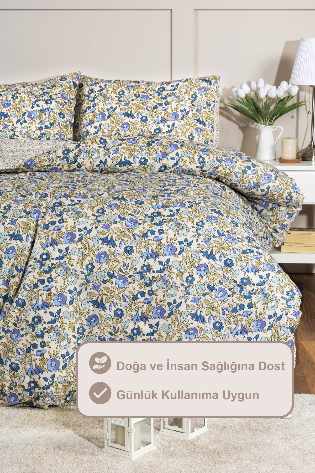 ELART Valera Nevresim Takımı Çift Kişilik Lastikli Çarşaf %100 Pamuk Ranforce (200x220 cm) Lila