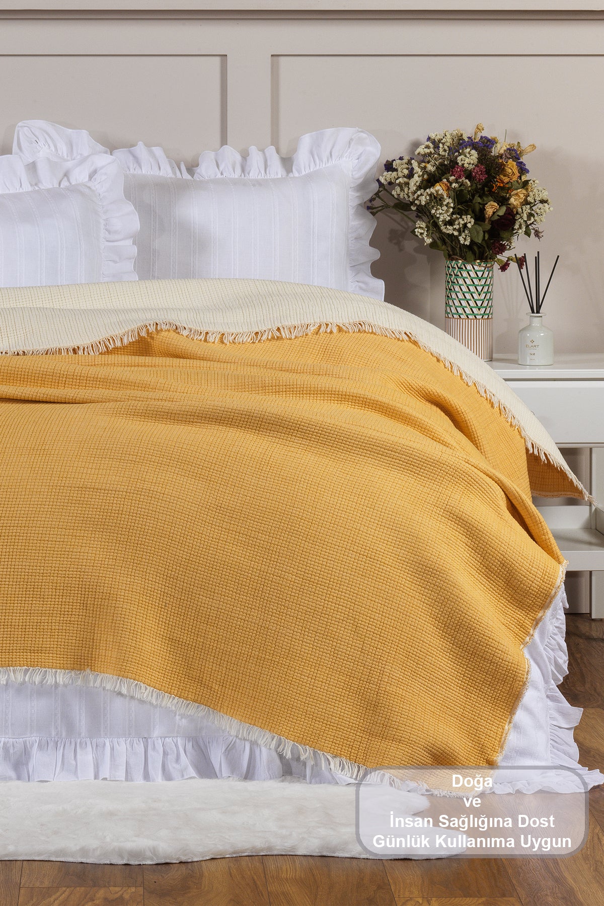 ELART Romantic Nevresim Takımı Çift Kişilik Lastikli Çarşaf (200x220 cm) Beyaz