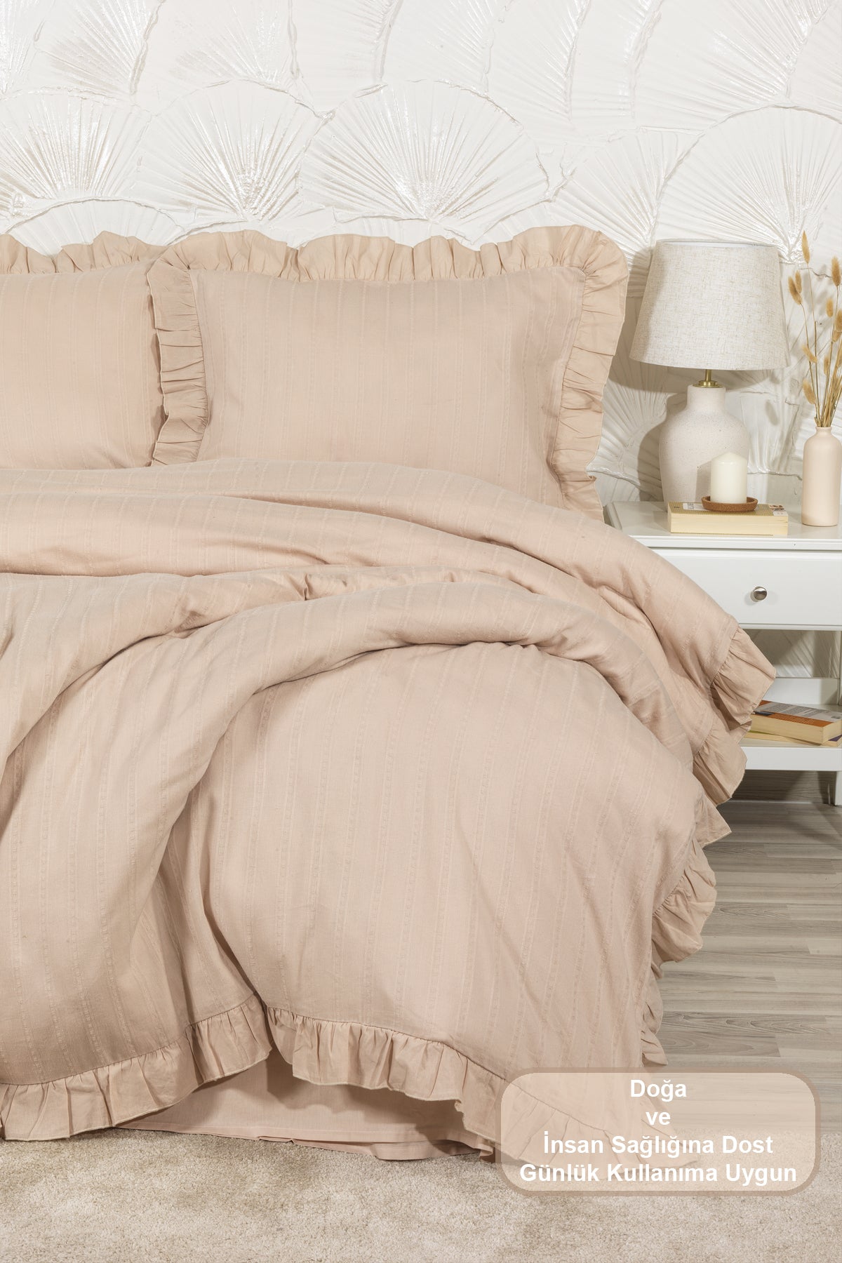 ELART Romantic Nevresim Takımı Çift Kişilik Lastikli Çarşaf (200x220 cm) Bej