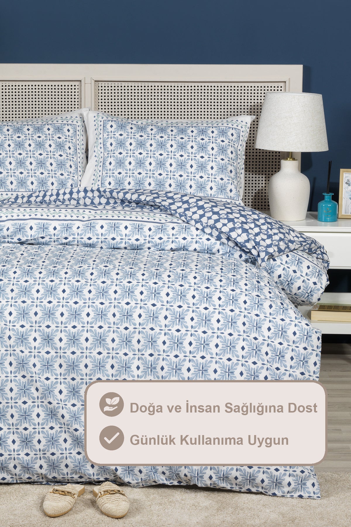 ELART Amanda Nevresim Takımı King Size %100 Pamuk RanforceLastikli Çarşaf (240x220 cm) Mavi