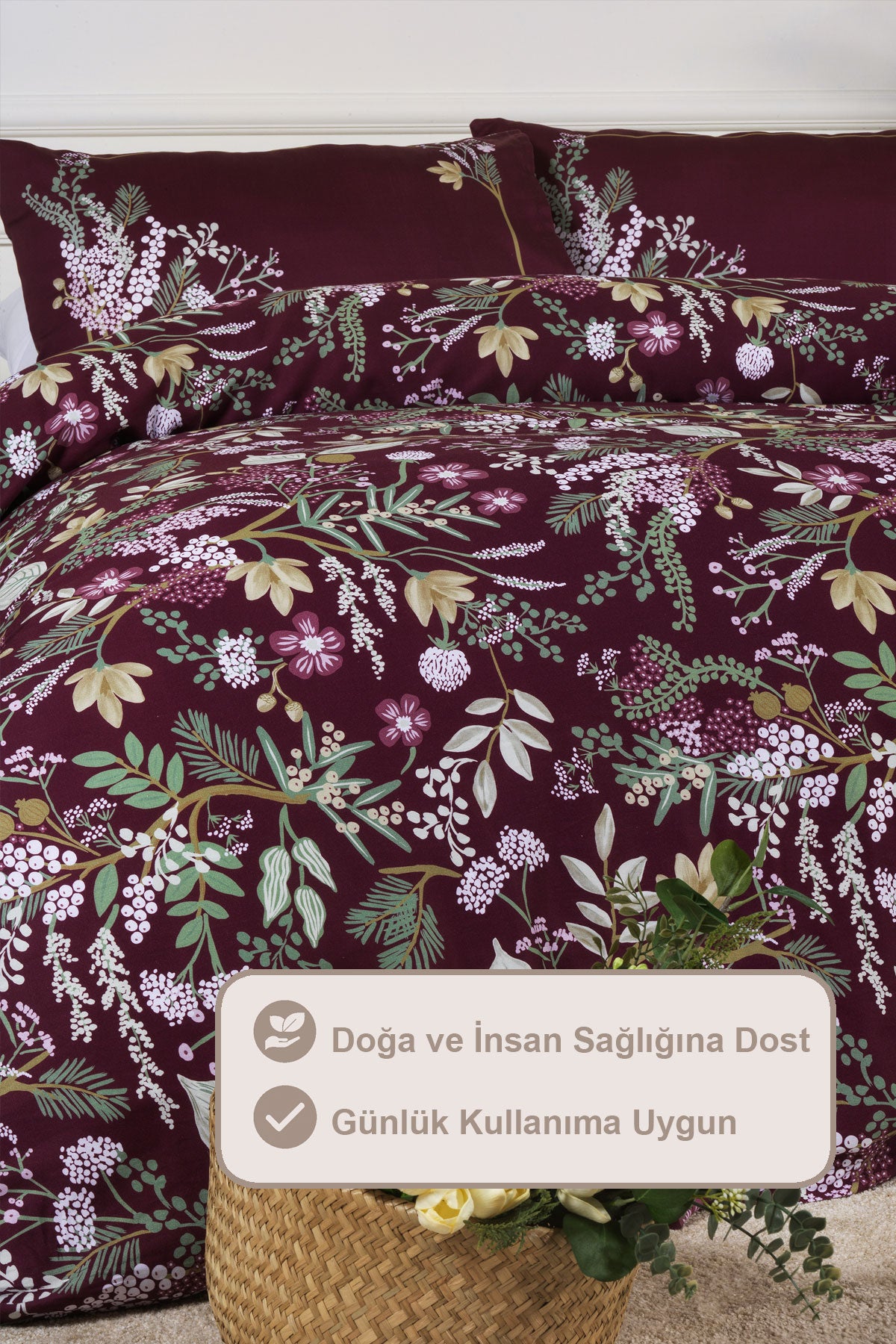 ELART Alvera Nevresim Takımı Çift Kişilik %100 Pamuk Saten (200x220 cm) Mürdüm