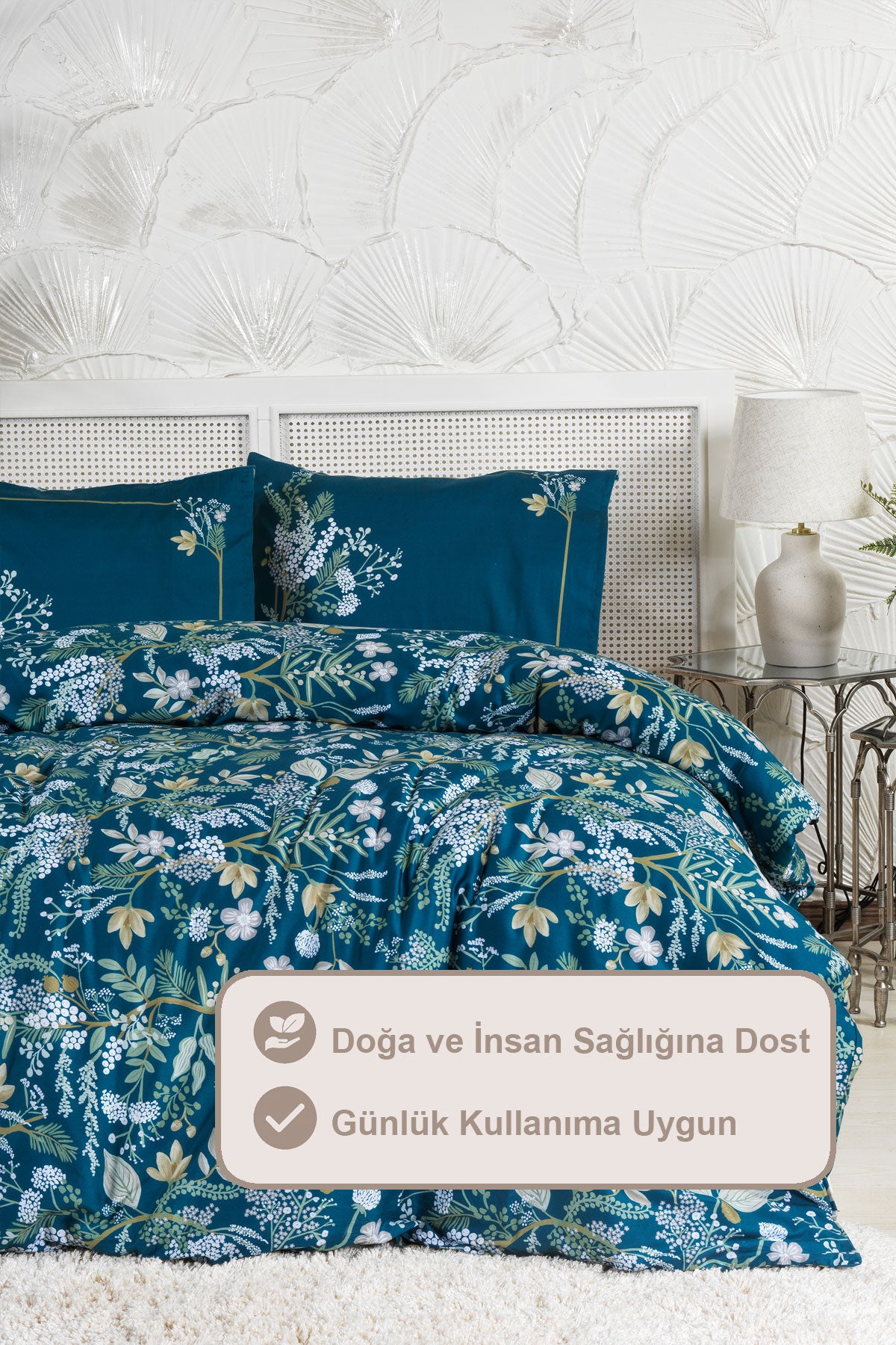 ELART Alvera Nevresim Takımı Çift Kişilik %100 Pamuk Saten (200x220 cm) Yeşil