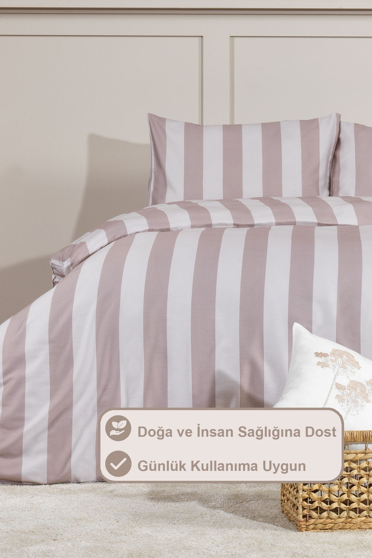 ELART Brad Nevresim Seti Çift Kişilik Digital Baskılı %100 Pamuk Saten 3 Parça (200x220 cm) Bej