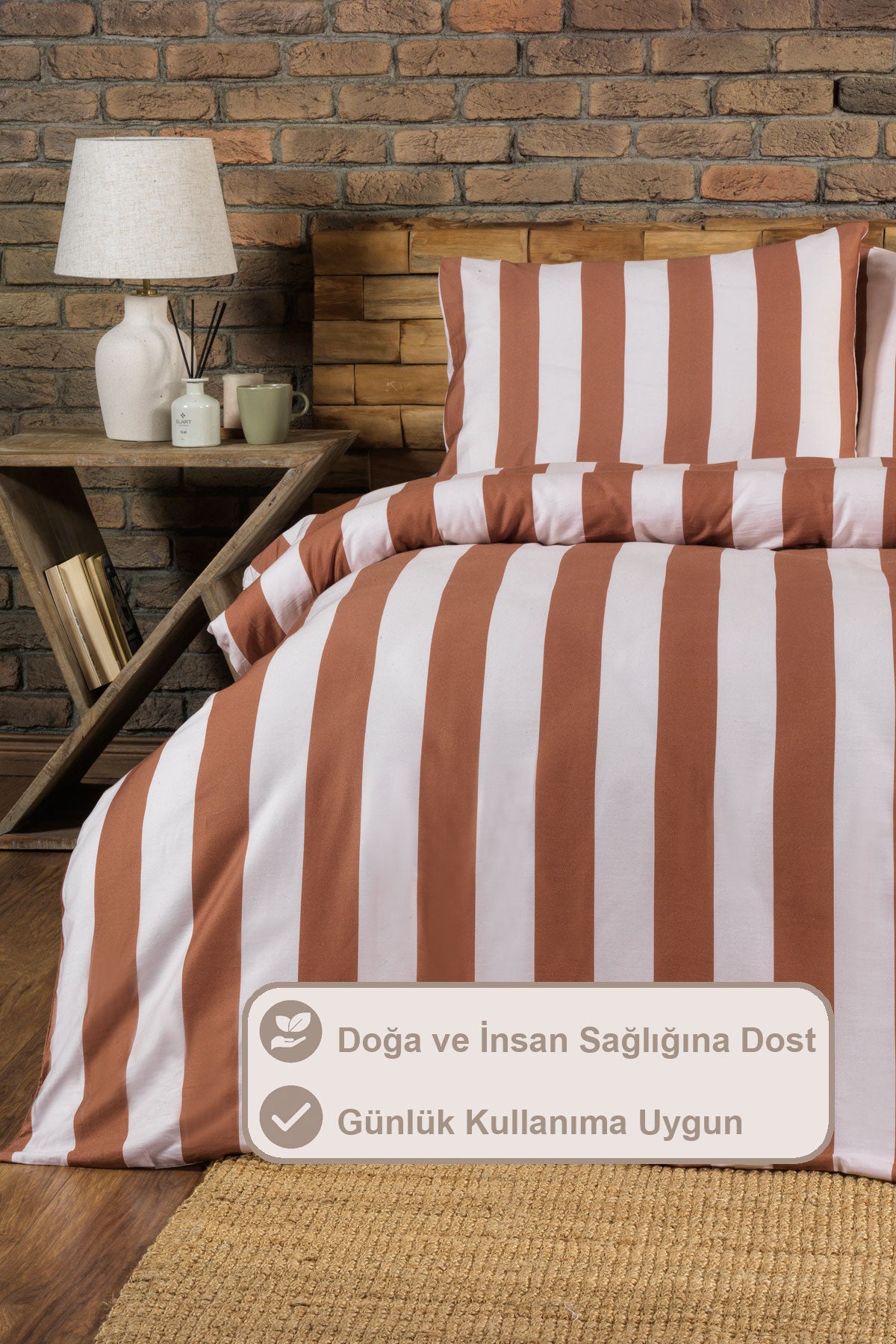 ELART Brad Nevresim Seti Çift Kişilik Digital Baskılı %100 Pamuk Saten 3 Parça (200x220 cm) Kahve