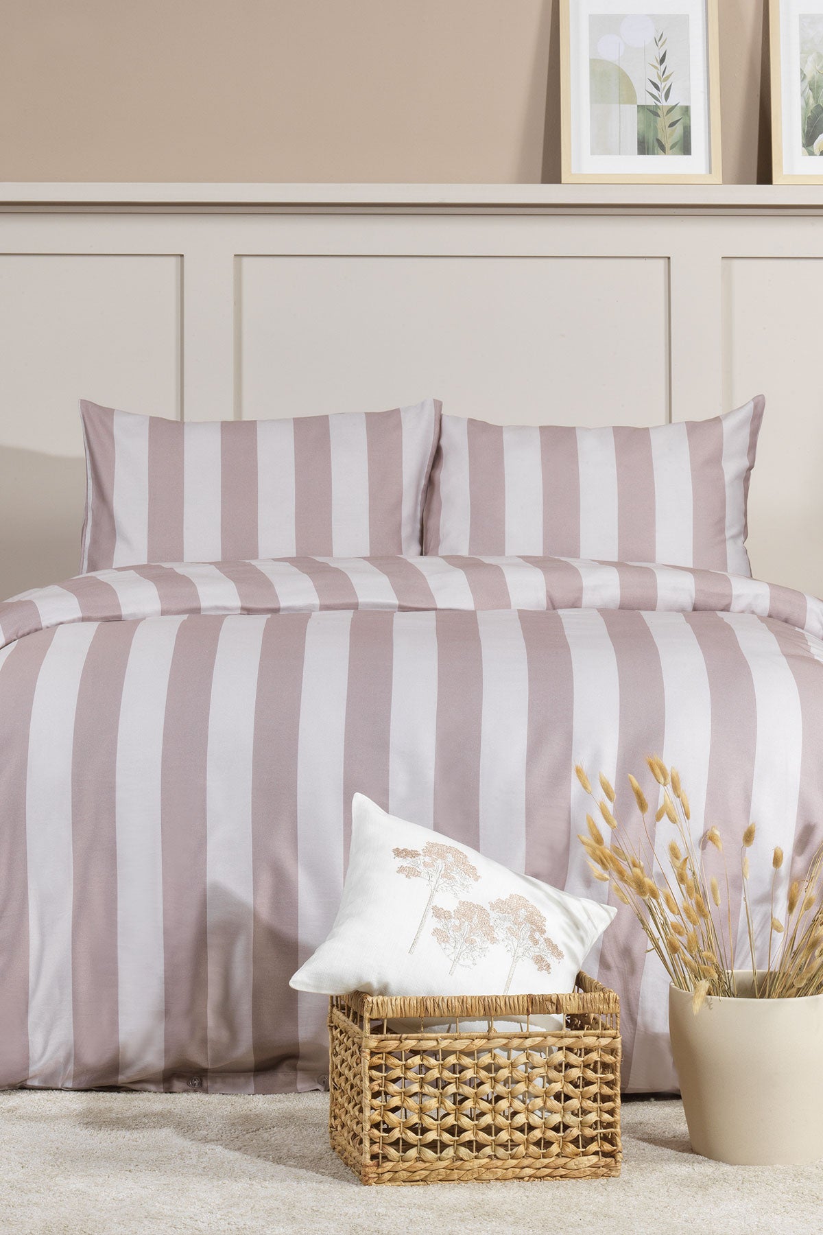 ELART Brad Nevresim Seti King Size Digital Baskılı %100 Pamuk Saten 3 Parça (240x220 cm) Bej