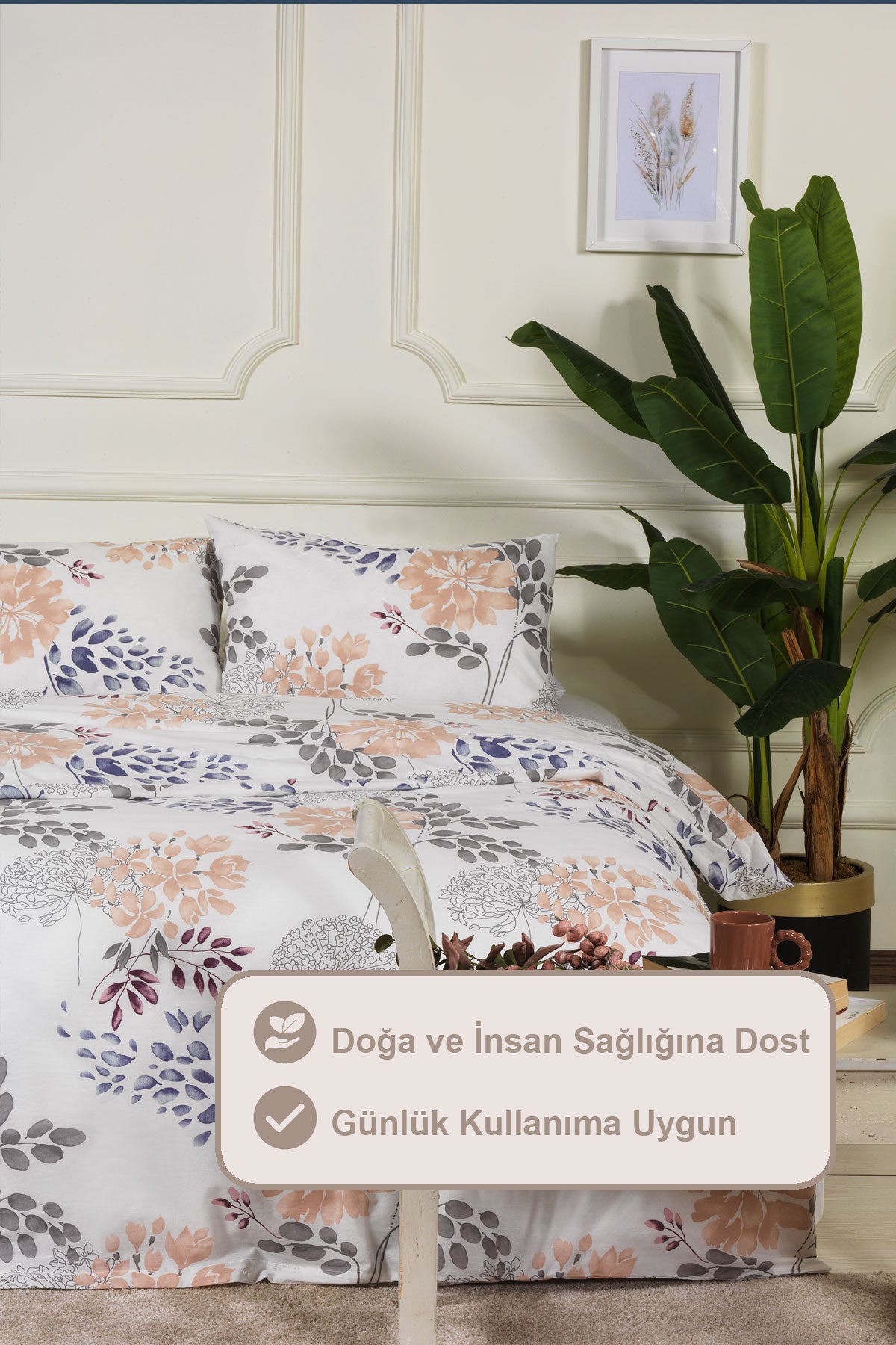 ELART Fiona Nevresim Takımı Tek Kişilik %100 Pamuk Ranforce Lastikli Çarşaf (160x220 cm) Gri