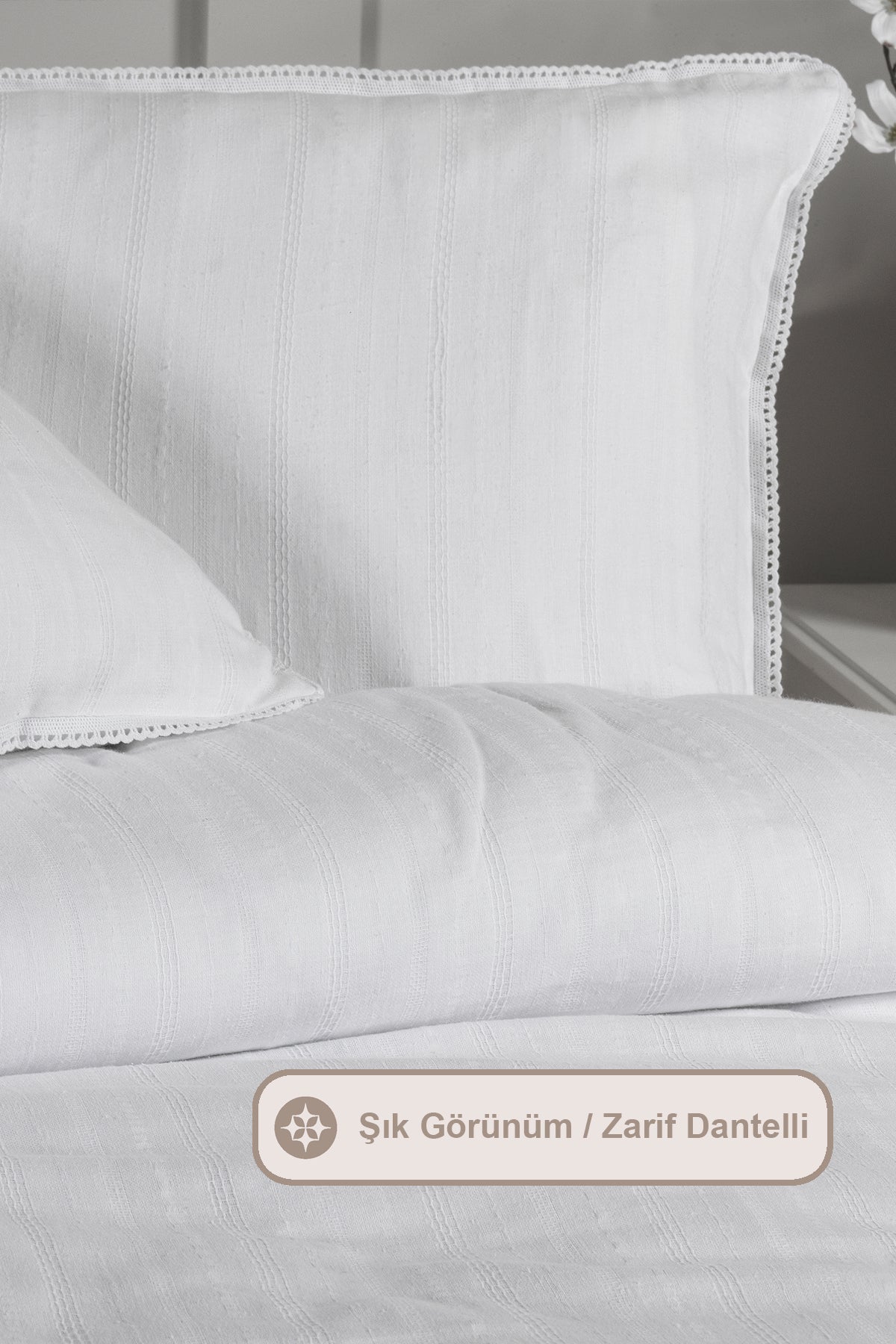 ELART Diana Nevresim Takımı Tek Kişilik Ranforce Lastikli Çarşaf 3 Parça (160x220 cm) Beyaz