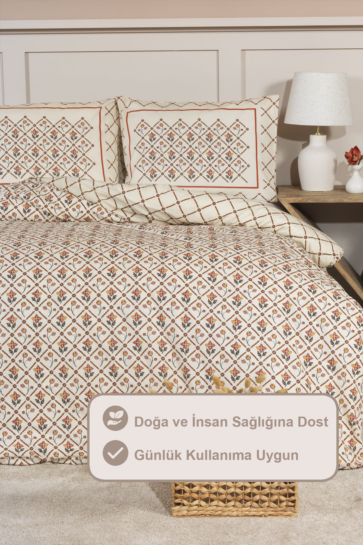 ELART Terra Nevresim Takımı Çift Kişilik Lastikli Çarşaf (200x220 cm) Tarçın