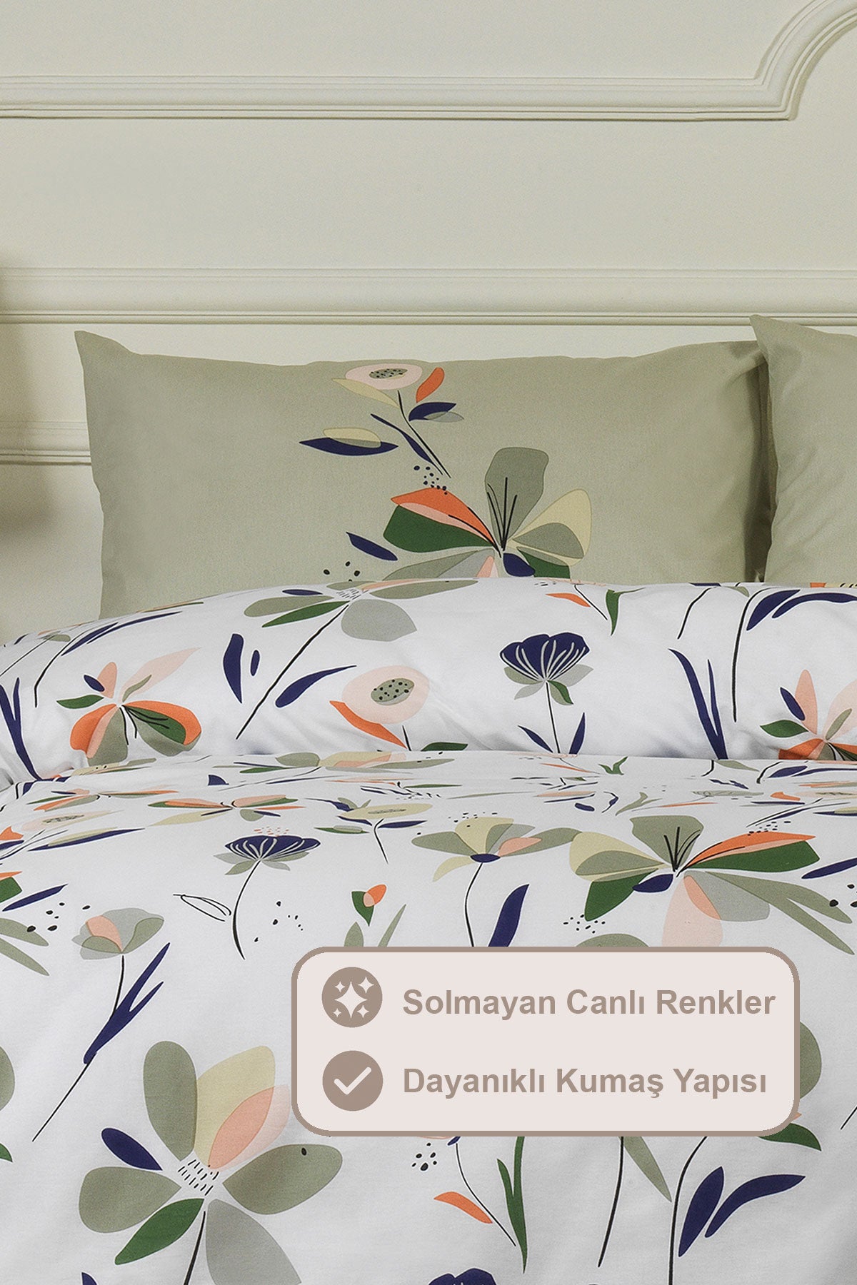 ELART Mary Nevresim Takımı Tek Kişilik %100 Pamuk Ranforce Lastikli Çarşaf (160xx220 cm) Yeşil