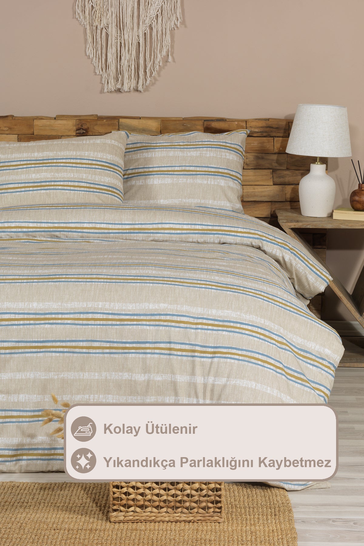 ELART Wilda Nevresim Takımı Çift Kişilik Lastikli Çarşaf (200x220 cm) Bej