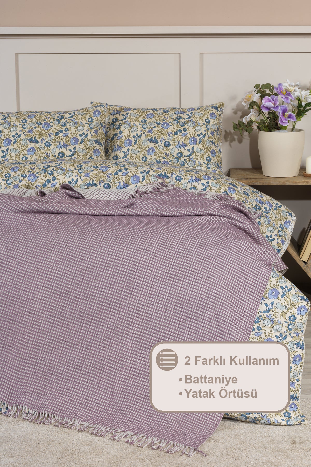 ELART Carlos Battaniye Çift Kişilik Waffle (200x220 cm) Mor