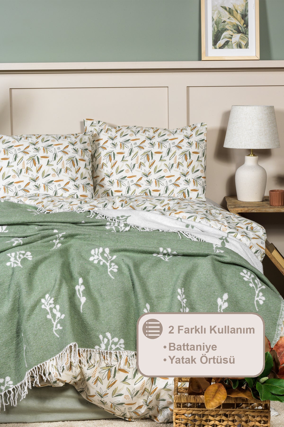 ELART Nadia Battaniye Çift Kişilik Pamuklu (200x220 cm) Yeşil