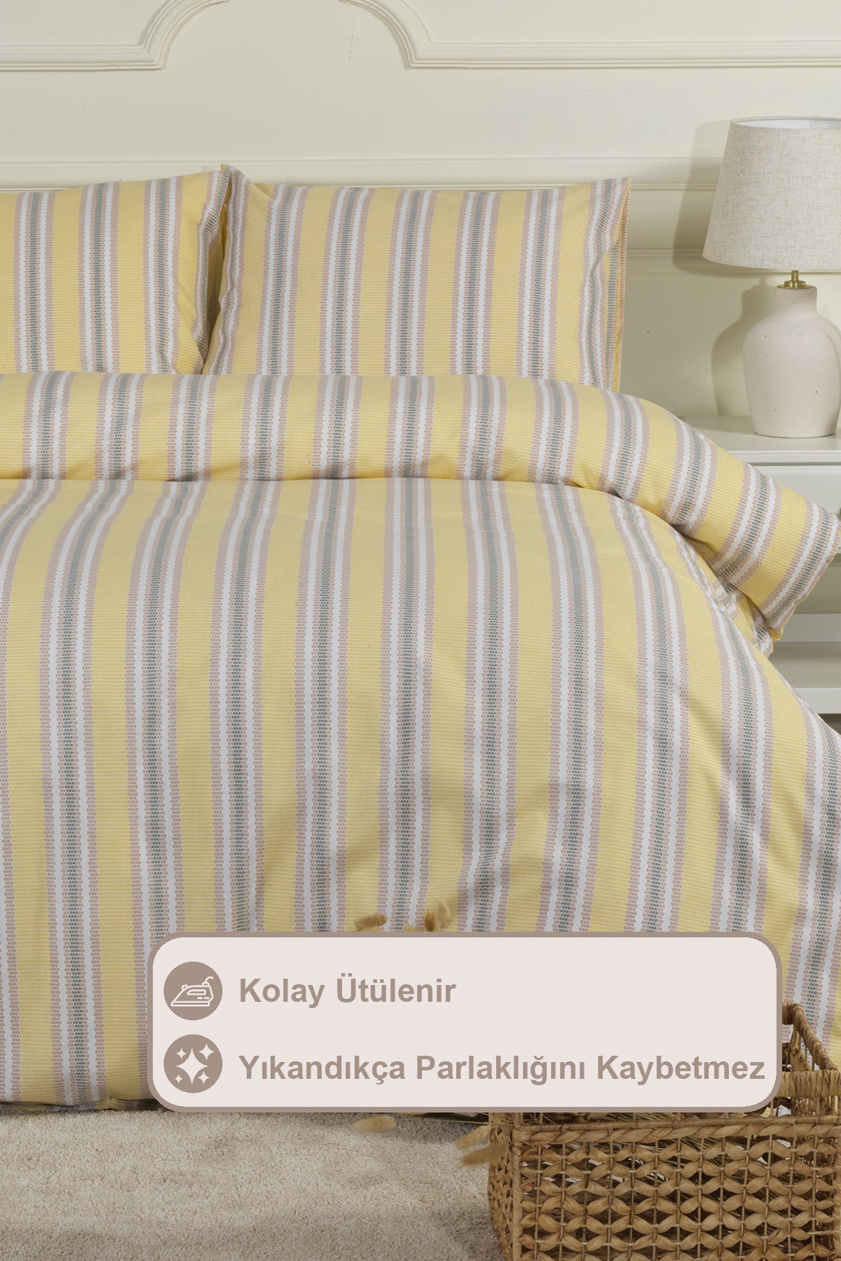 ELART Scatt Nevresim Takımı Tek Kişilik Lastikli Çarşaf (160x220 cm) Ekru