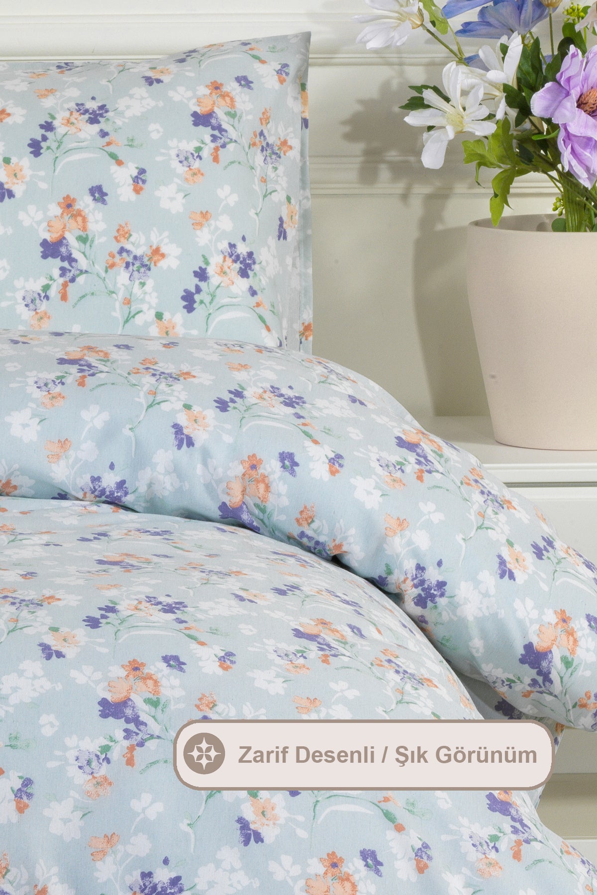 ELART Floret Nevresim Takımı Çift Kişilik Lastikli Çarşaf (200x220 cm) Yeşil