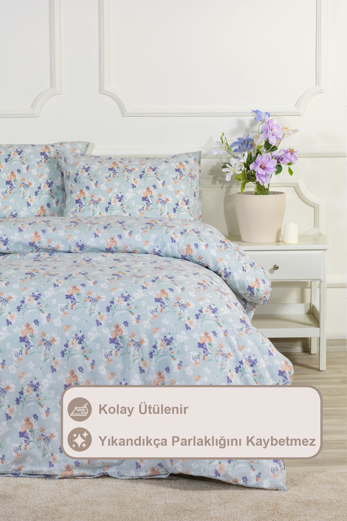 ELART Floret Nevresim Takımı Tek Kişilik Pamuklu Lastikli Çarşaf (160x200 cm) Yeşil