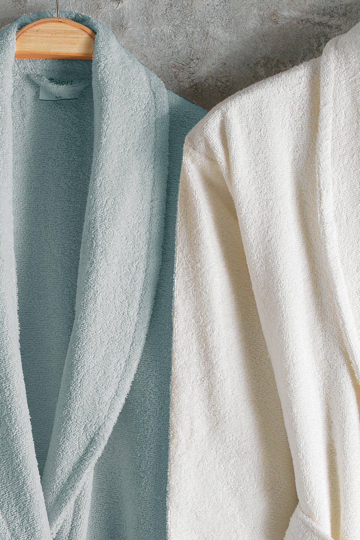 ELART Naturel Bornoz Aile Seti %100 Pamuk 4 Parça Yeşil