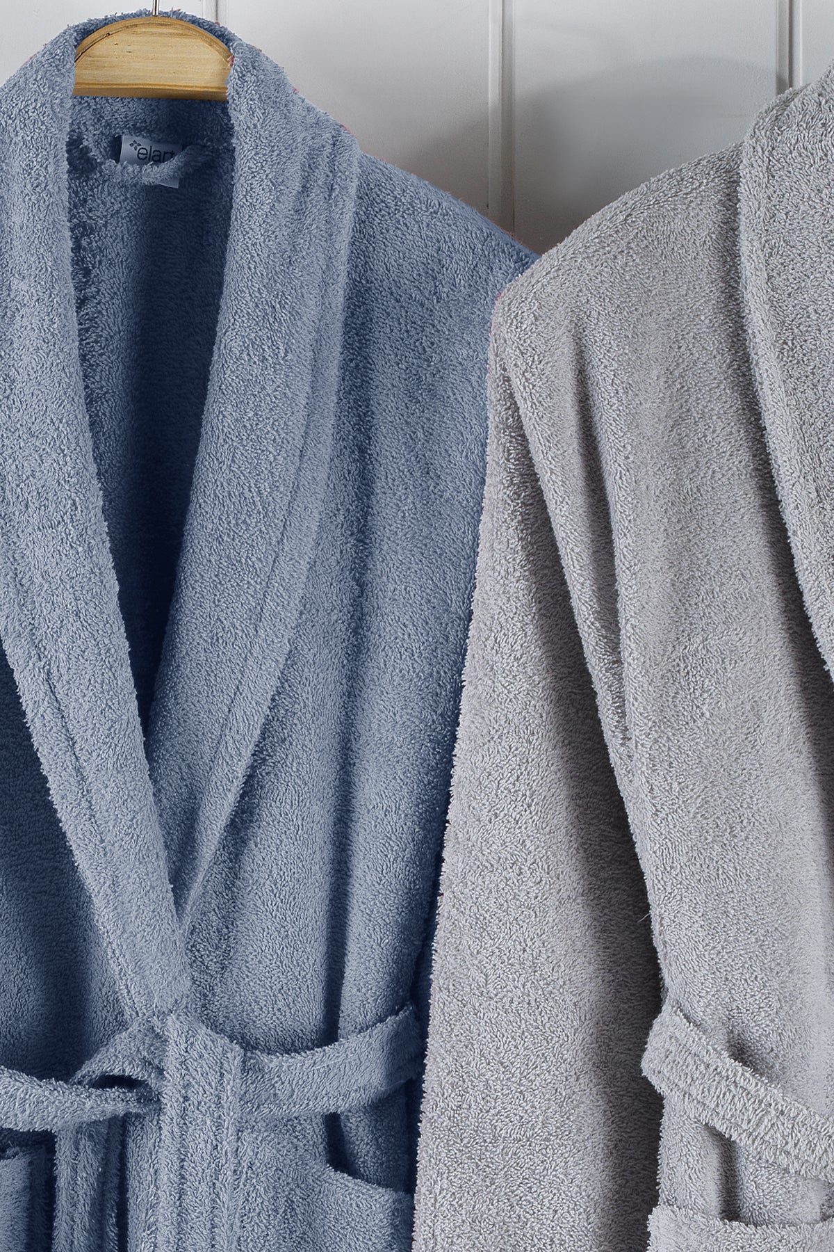 ELART Naturel Bornoz Aile Seti %100 Pamuk 4 Parça Mavi