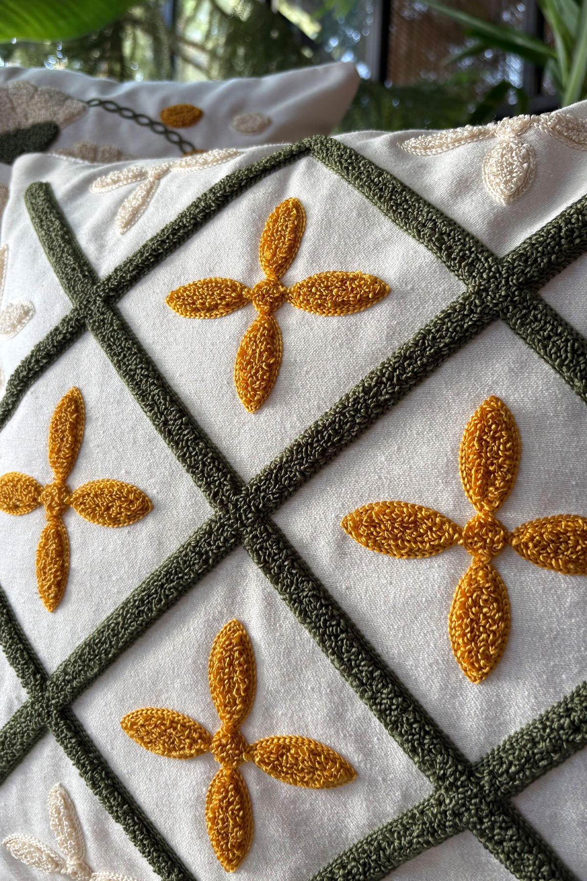 ELART Bohem Kırlent Kılıfı 2 Adet (40x40 cm) Sarı-Yeşil