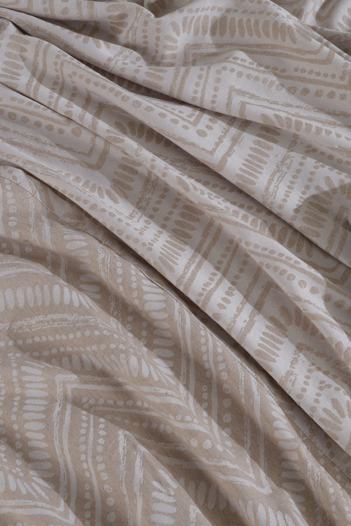 Petra Keten Görünümlü Yatak Örtüsü Seti 3 Parça Çift Kişilik Ekru - Elart Home