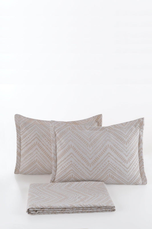 Petra Keten Görünümlü Yatak Örtüsü Seti 3 Parça Çift Kişilik Ekru - Elart Home