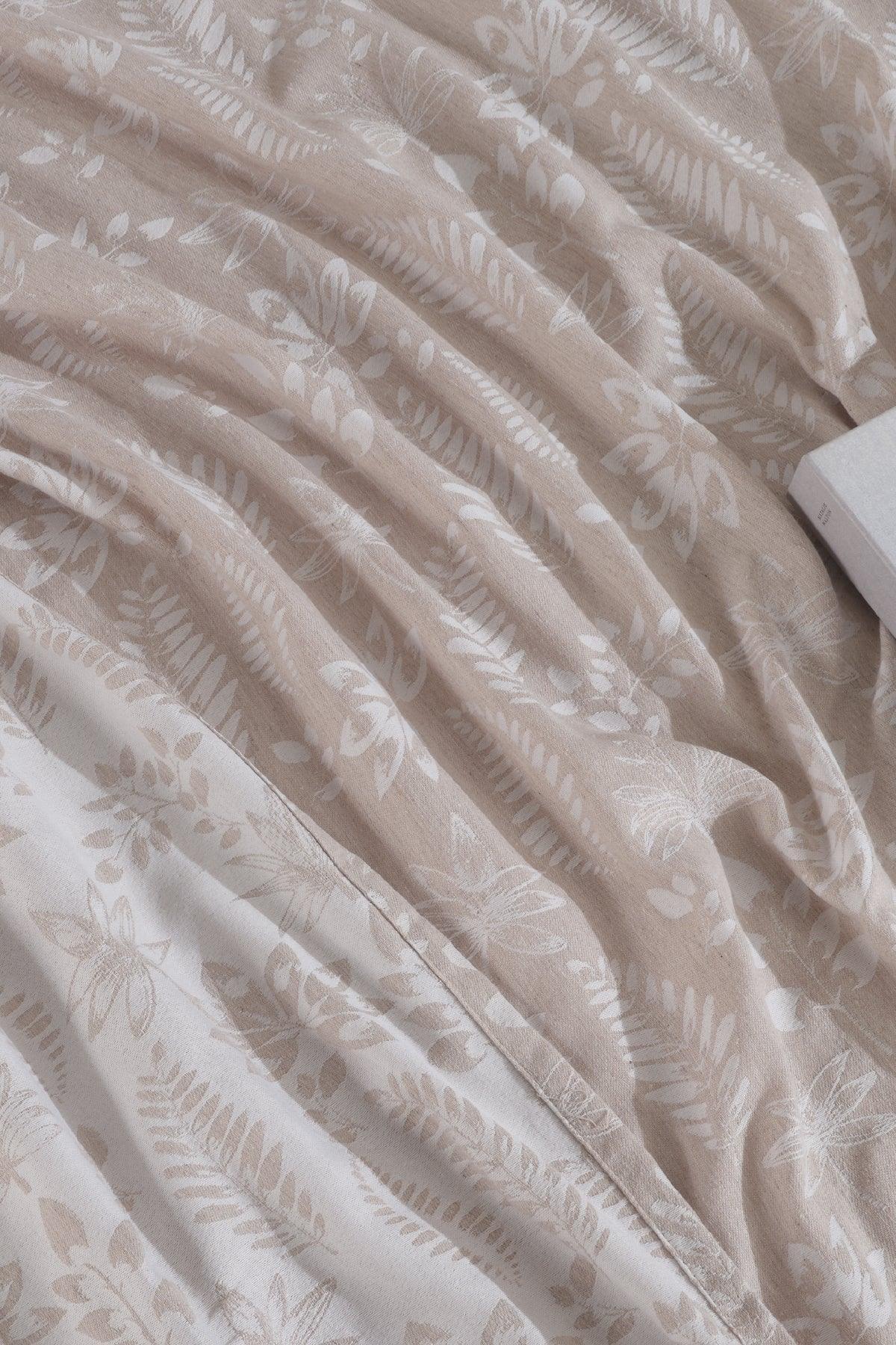 Mokka Keten Görünümlü Yatak Örtüsü Pike Seti 3 Parça Çift Kişilik Ekru - Elart Home