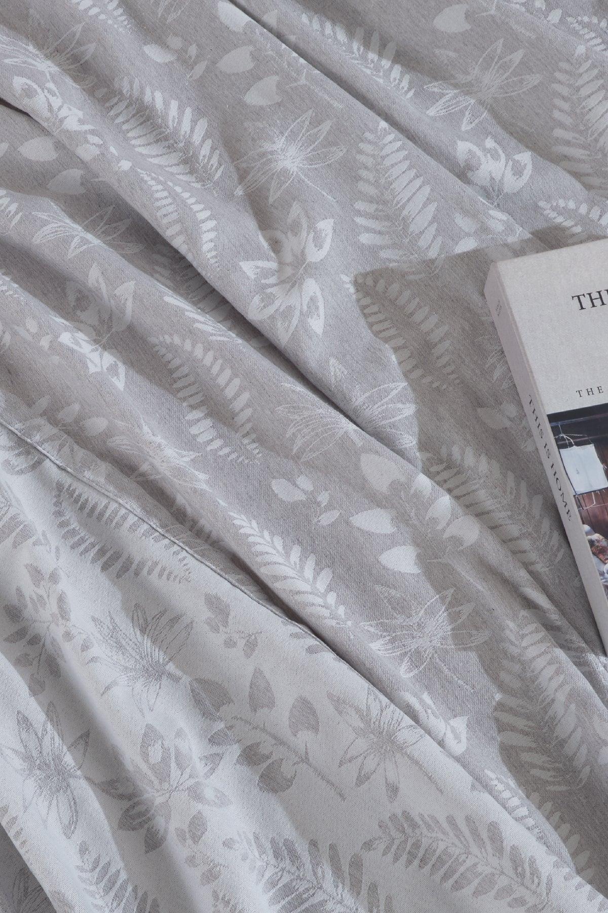 Mokka Keten Görünümlü Yatak Örtüsü Pike Seti 3 Parça Çift Kişilik Gri - Elart Home