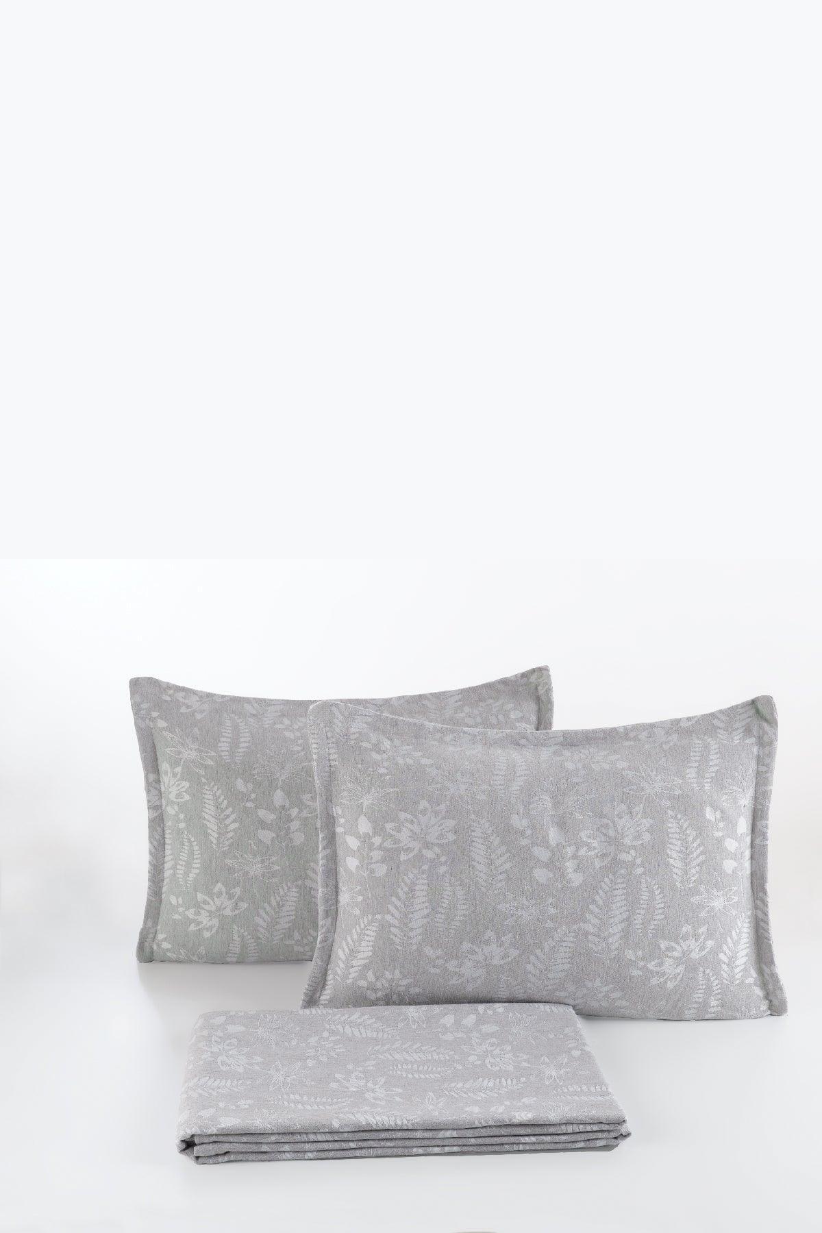 Mokka Keten Görünümlü Yatak Örtüsü Pike Seti 3 Parça Çift Kişilik Gri - Elart Home