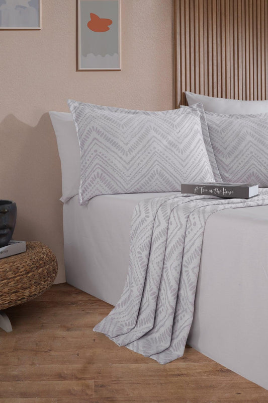 Petra Keten Görünümlü Yatak Örtüsü Seti 3 Parça Çift Kişilik Gri - Elart Home