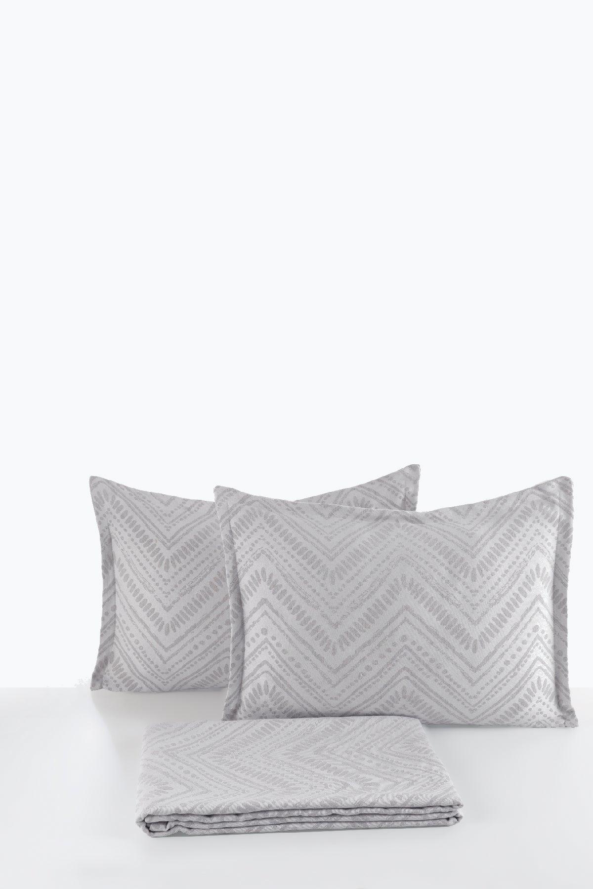 Petra Keten Görünümlü Yatak Örtüsü Seti 3 Parça Çift Kişilik Gri - Elart Home