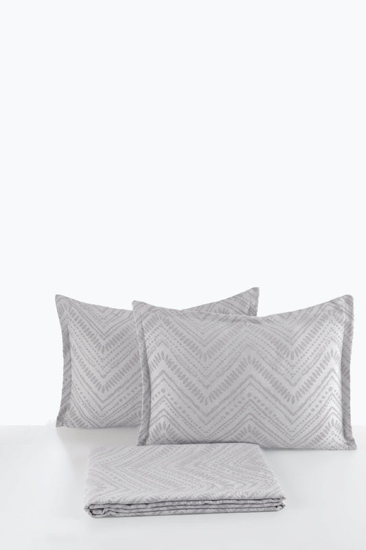 Petra Keten Görünümlü Yatak Örtüsü Seti 3 Parça Çift Kişilik Gri - Elart Home