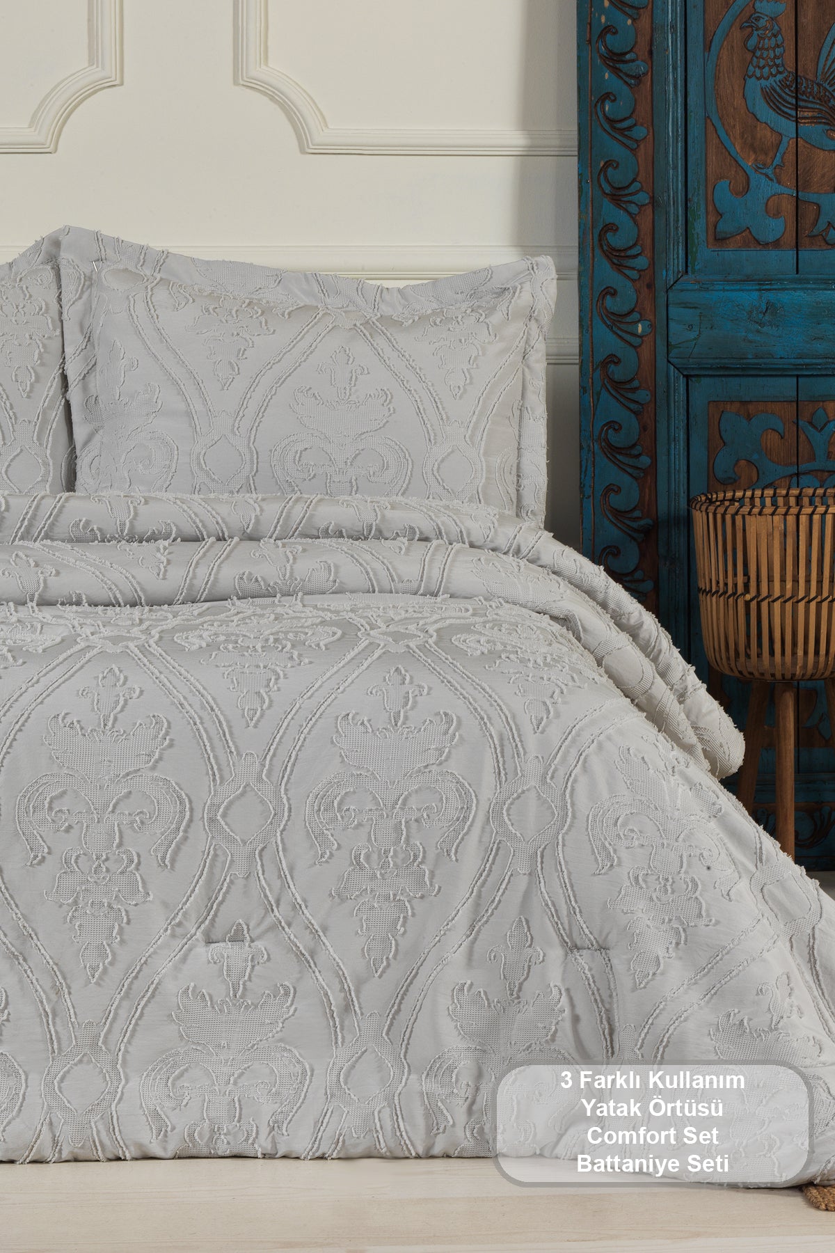 ELART Loren Yatak Örtüsü Seti (220x240 cm) Gri