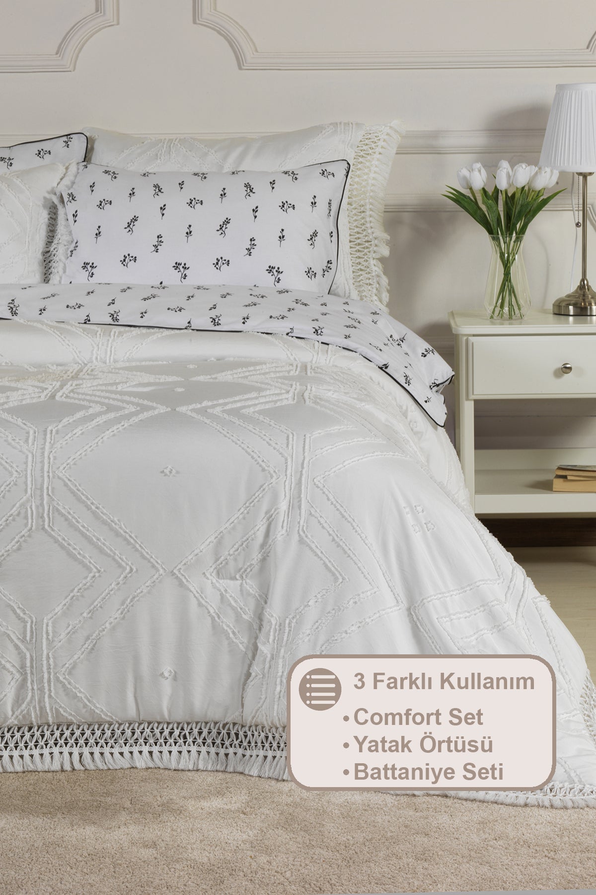 ELART Clara Yatak Örtüsü Seti (220x240 cm) Krem