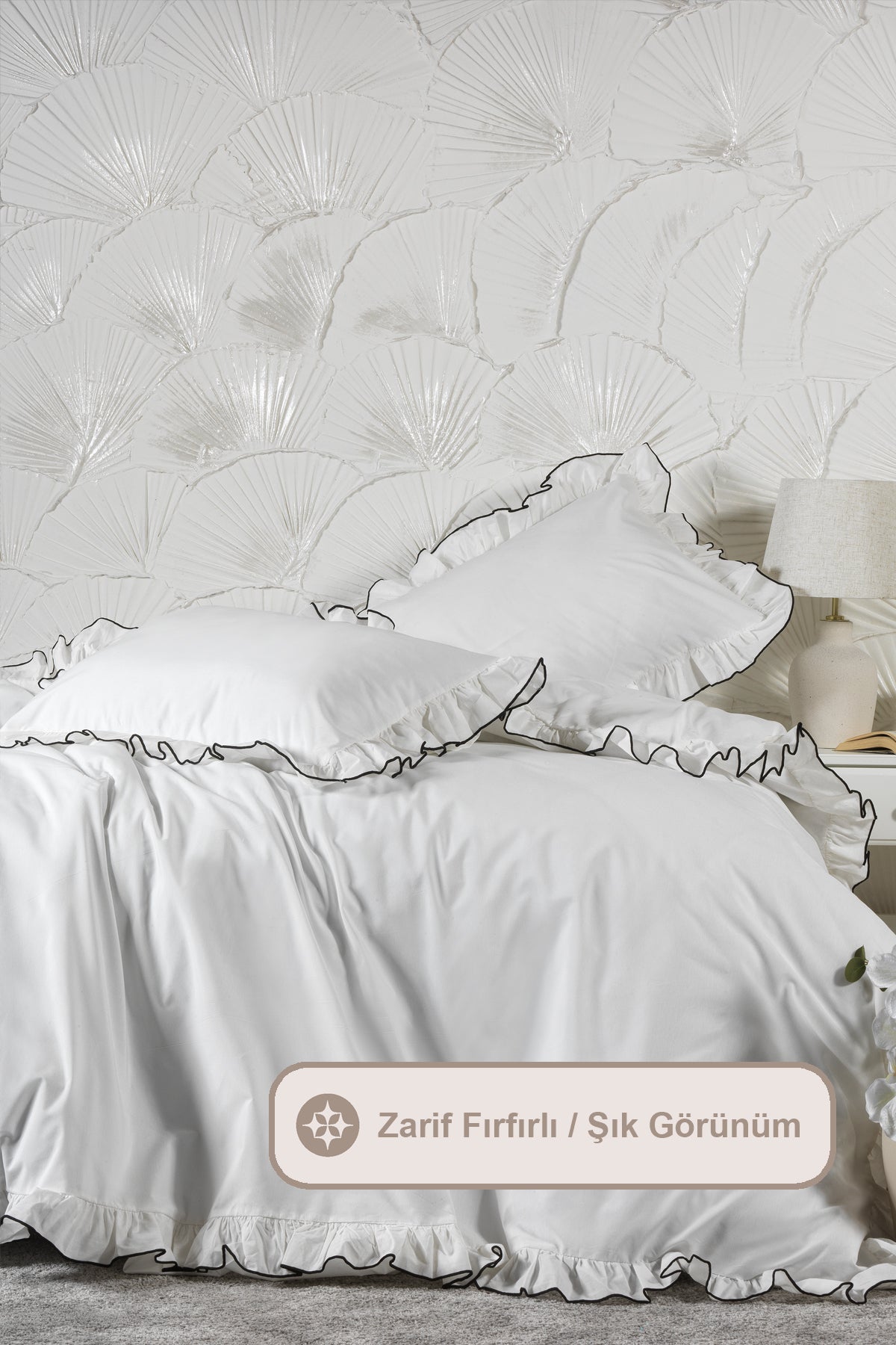 ELART Tılsım Nevresim Seti Pamuklu Fırfırlı (200x220 cm) Krem