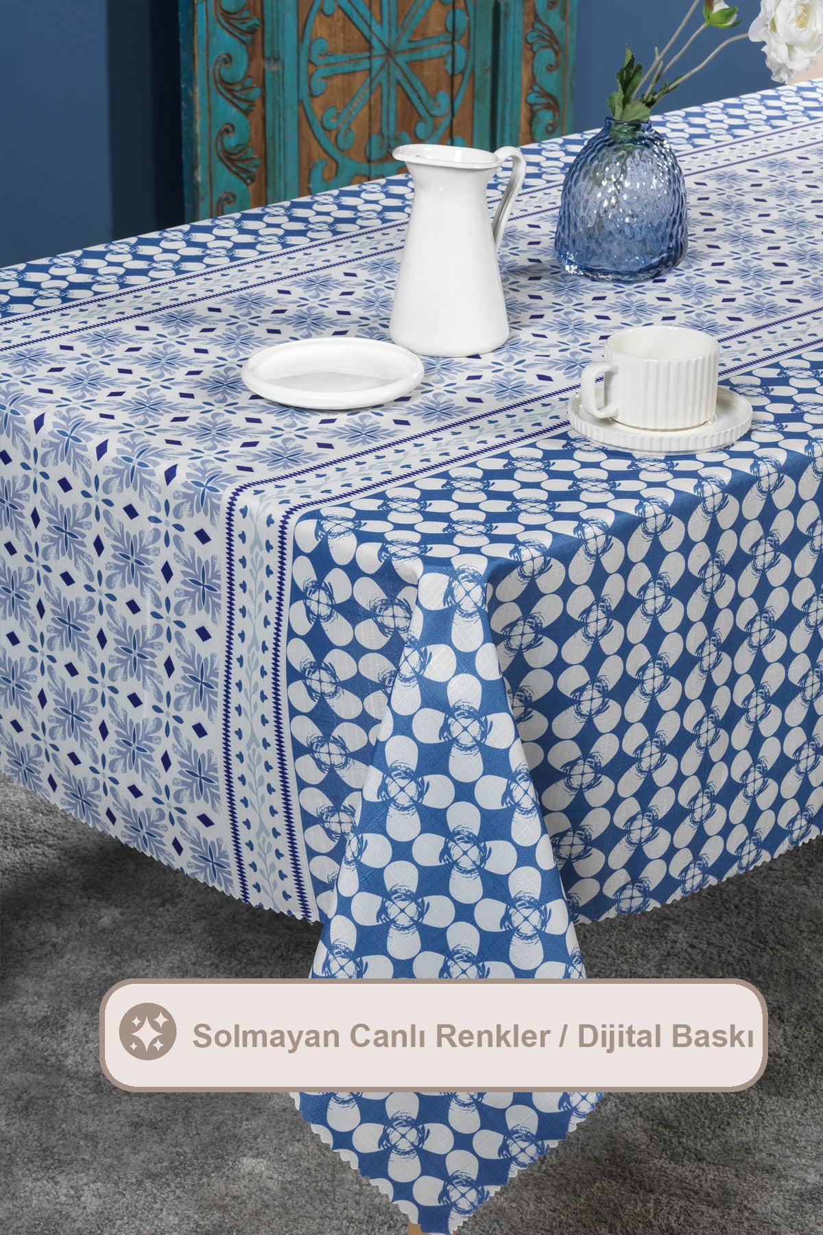 ELART Amanda Masa Örtüsü Digital Baskılı (160x220 cm) Mavi