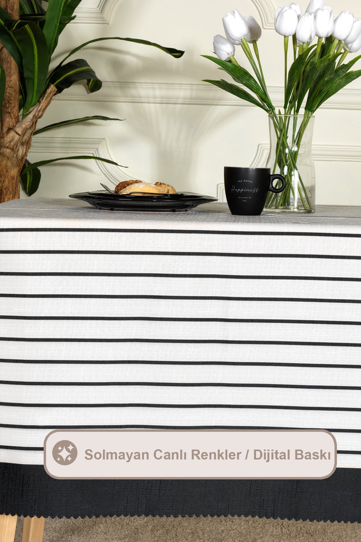 ELART Lara Masa Örtüsü Digital Baskılı (160x220 cm) Siyah