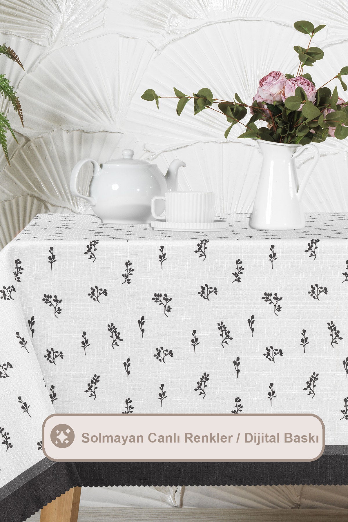 ELART Nadia Masa Örtüsü Digital Baskılı Dikdörtgen (160x220 cm) Siyah