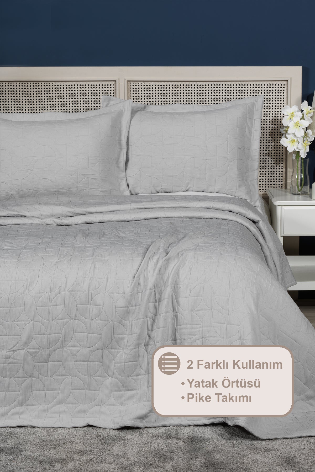 ELART Infinity Yatak Örtüsü Seti Çift Kişilik (240x250 cm) Gri