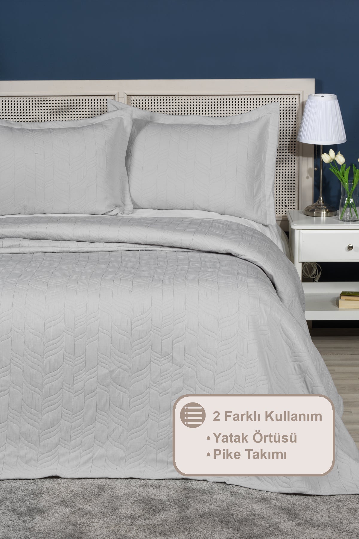 ELART Fashion Yatak Örtüsü Takımı Çift Kişilik (240x250 cm) Gri