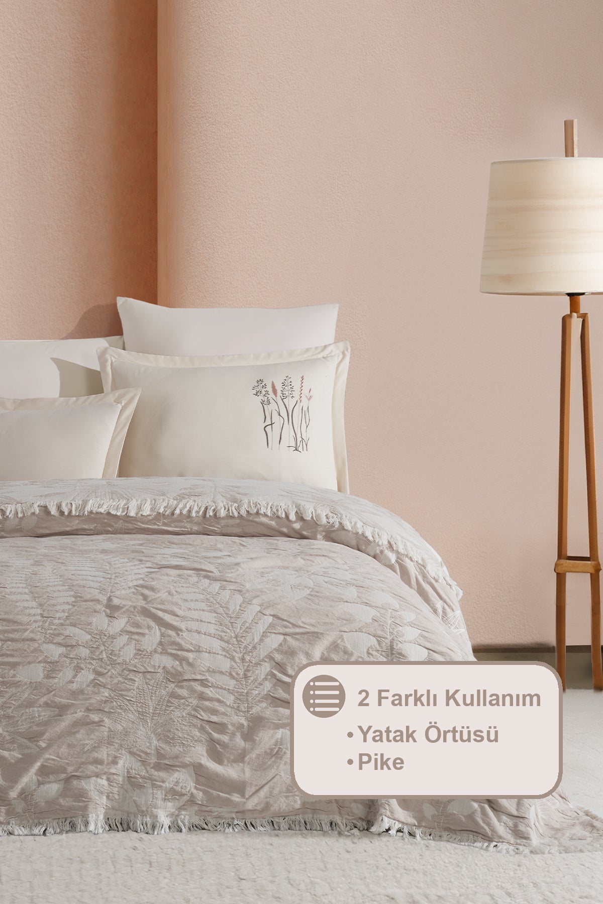 ELART Leaf Pike Yatak Örtüsü Çift Kişilik %100 Pamuk (220x240 cm) Bej