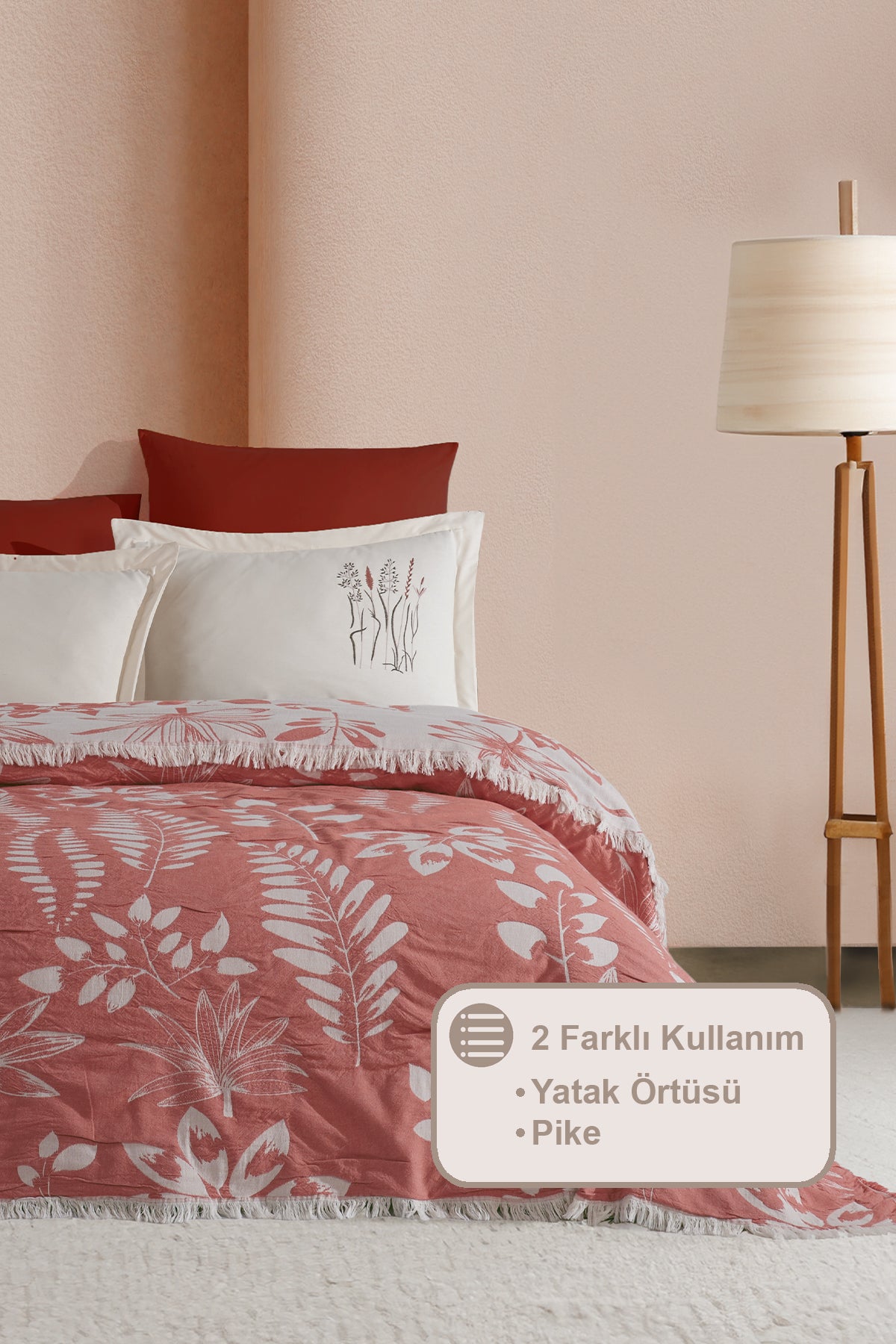 ELART Leaf Pike Yatak Örtüsü Çift Kişilik %100 Pamuk (220x240 cm) Tarçın