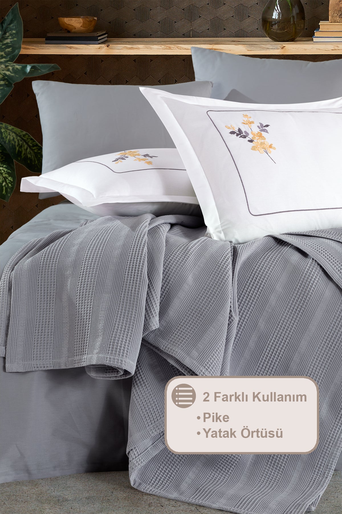 ELART Melany Pike Çift Kişilik %100 Pamuk (200x220 cm) Gri