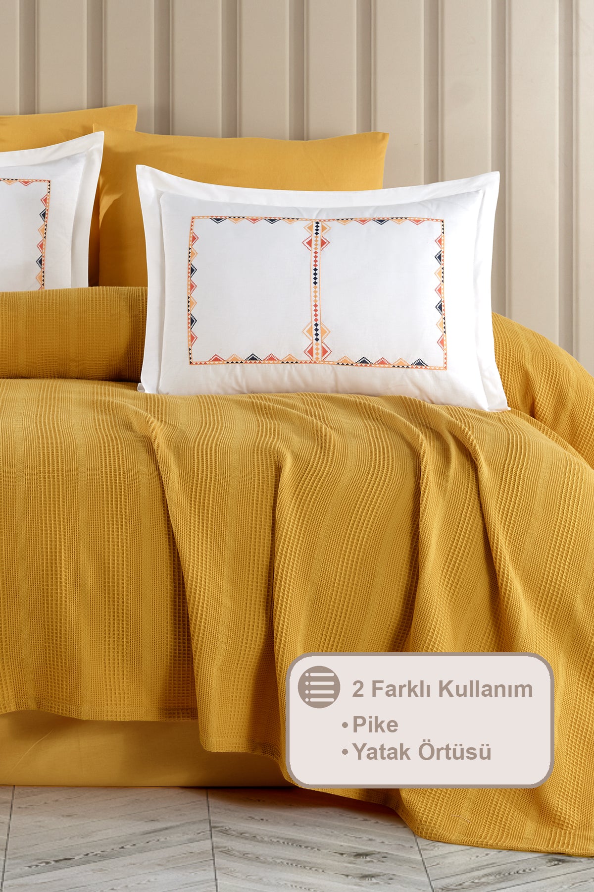 ELART Melany Pike Çift Kişilik %100 Pamuk (200x220 cm) Sarı