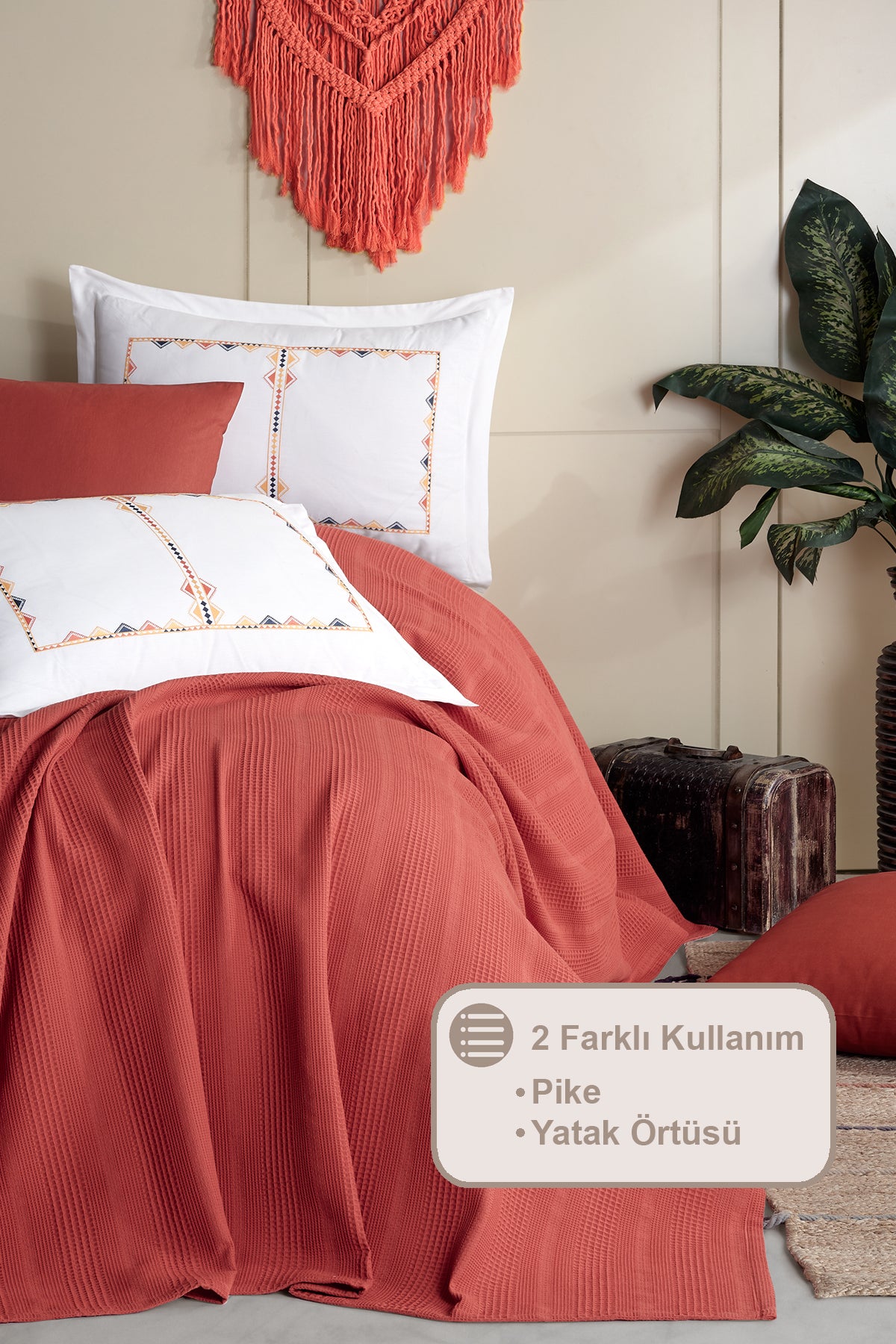 ELART Melany Pike Çift Kişilik %100 Pamuk (200x220 cm) Tarçın