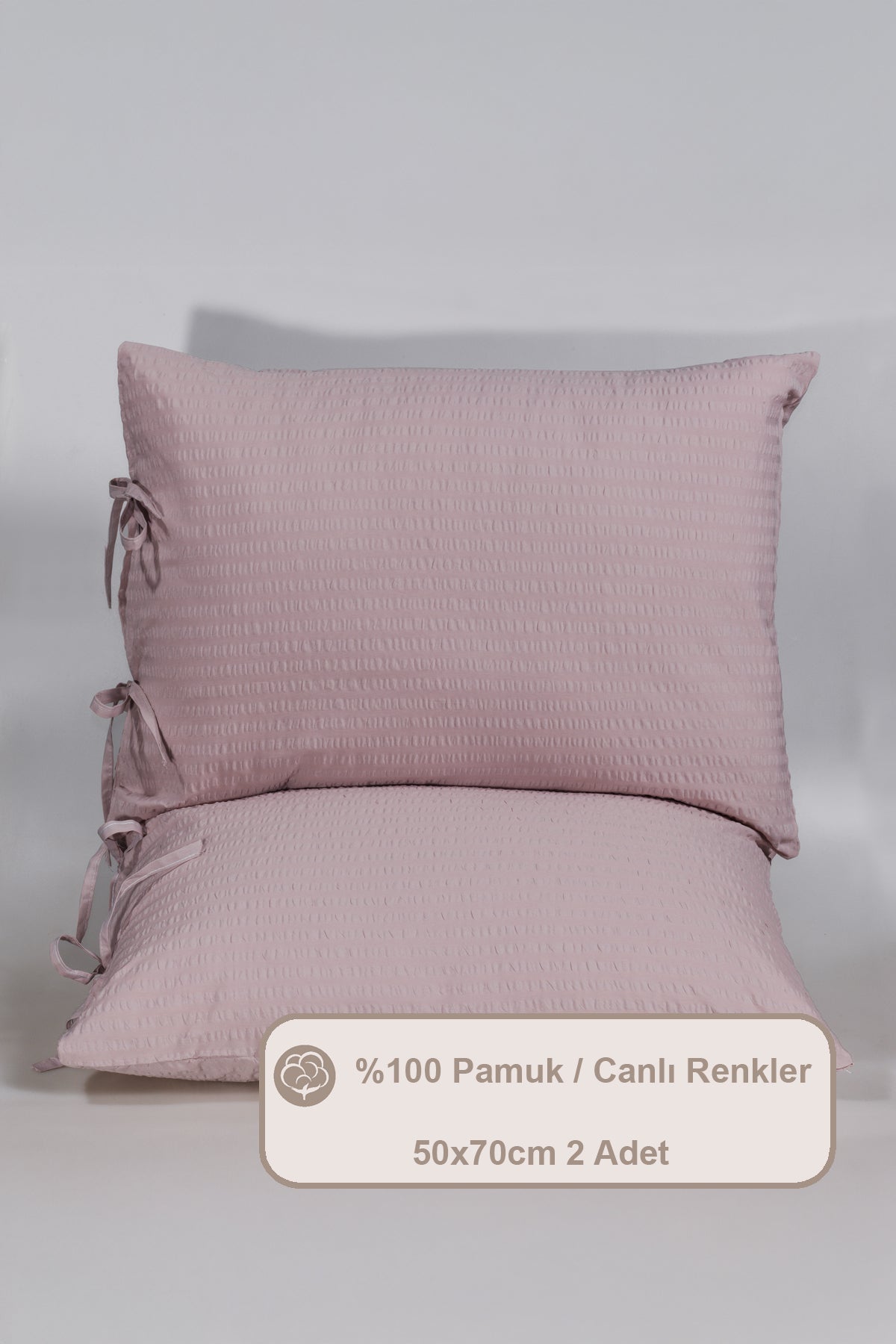 ELART Cool Yastık Kılıfı %100 Pamuk Gofreli 2 Adet (50x70 cm) Gülkurusu