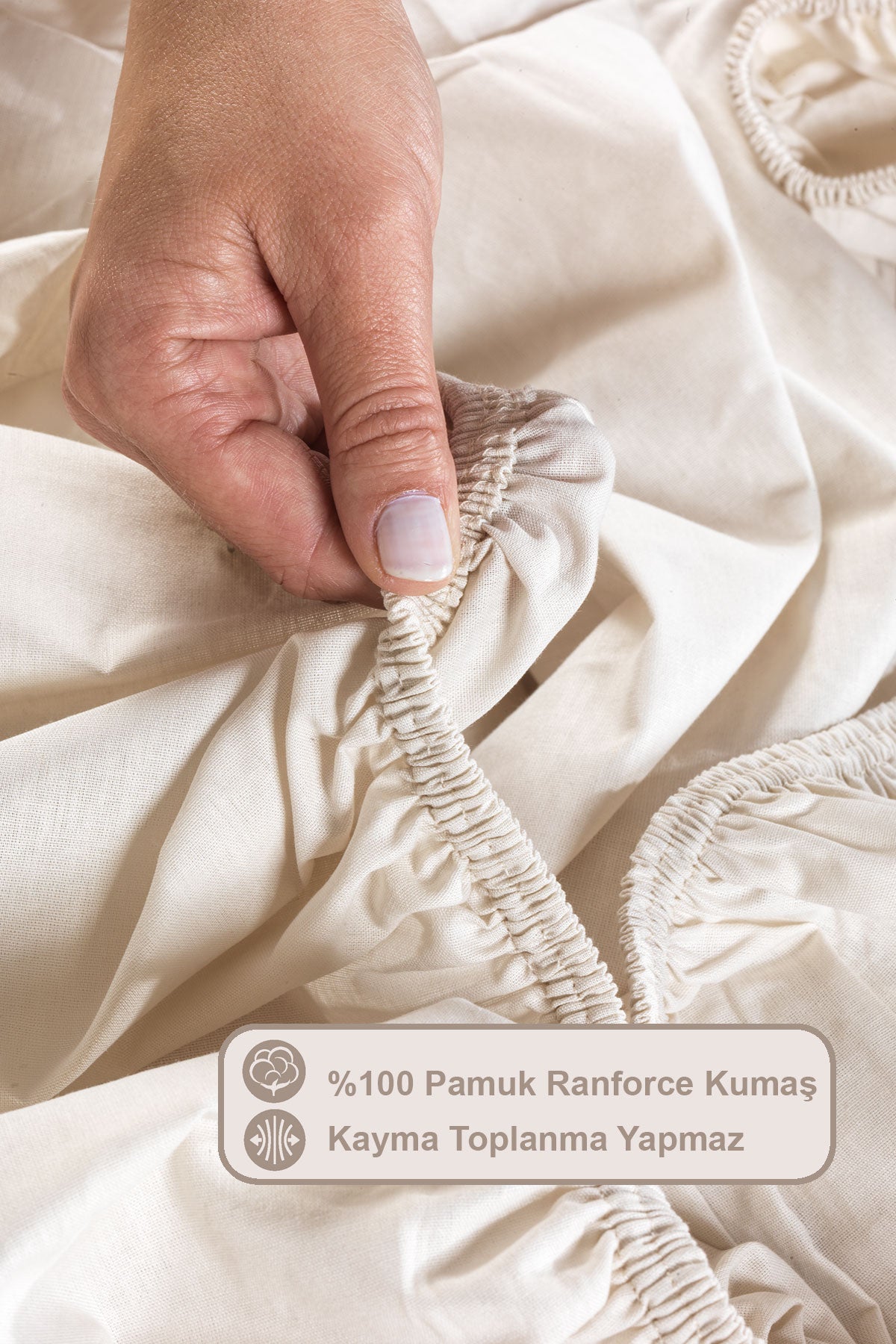 ELART Lastikli Çarşaf Seti Çift Kişilik %100 Pamuk Ranforce (160x200 cm) Bej