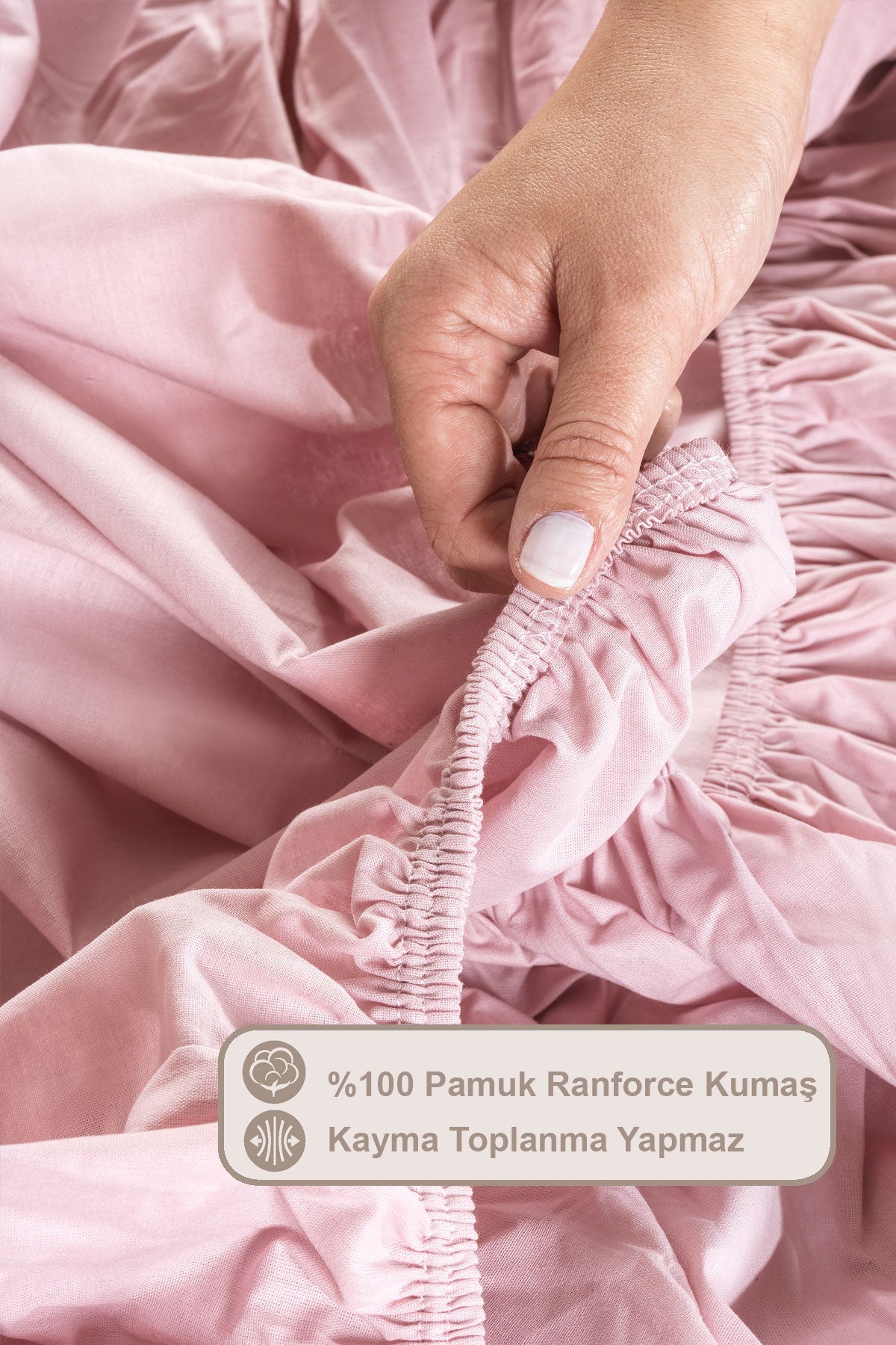 ELART Lastikli Çarşaf Seti Çift Kişilik %100 Pamuk Ranforce (160x200 cm) Gülkurusu