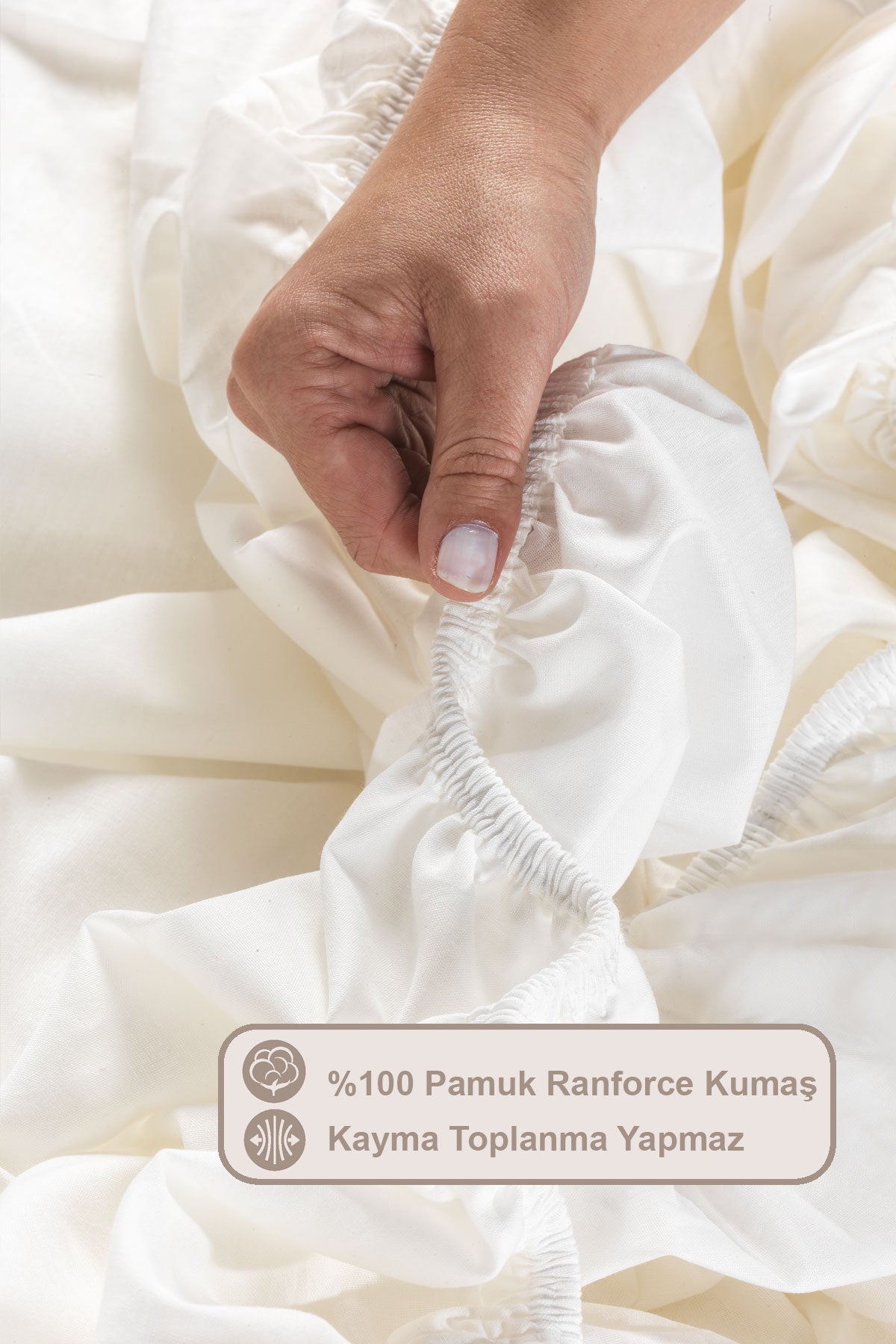 ELART Lastikli Çarşaf Seti Çift Kişilik %100 Pamuk Ranforce (160x200 cm) Krem