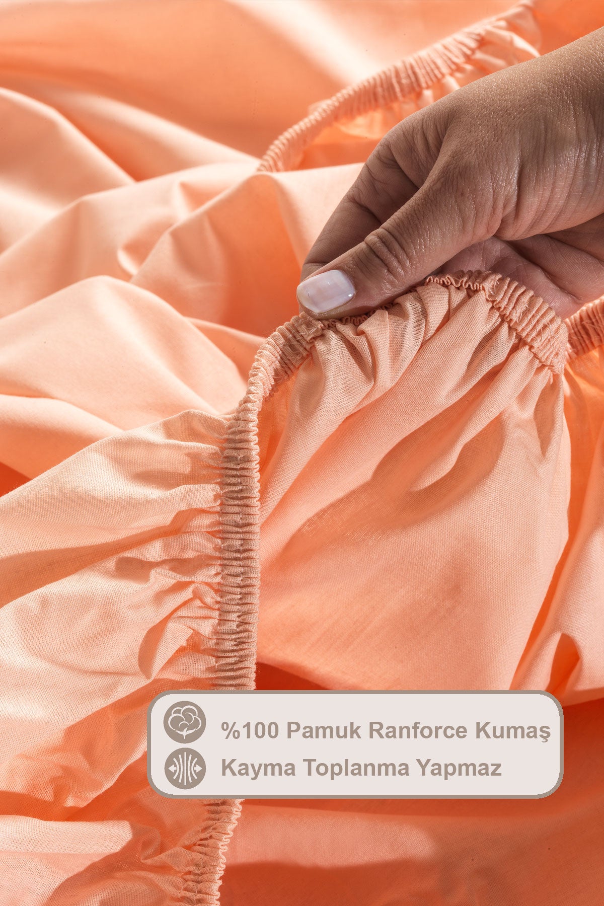 ELART Lastikli Çarşaf Seti Çift Kişilik %100 Pamuk Ranforce (160x200 cm) Şeftali