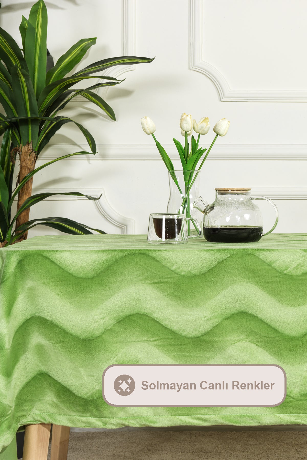 ELART Desenli Kadife Masa Örtüsü (125x210 cm) Yeşil