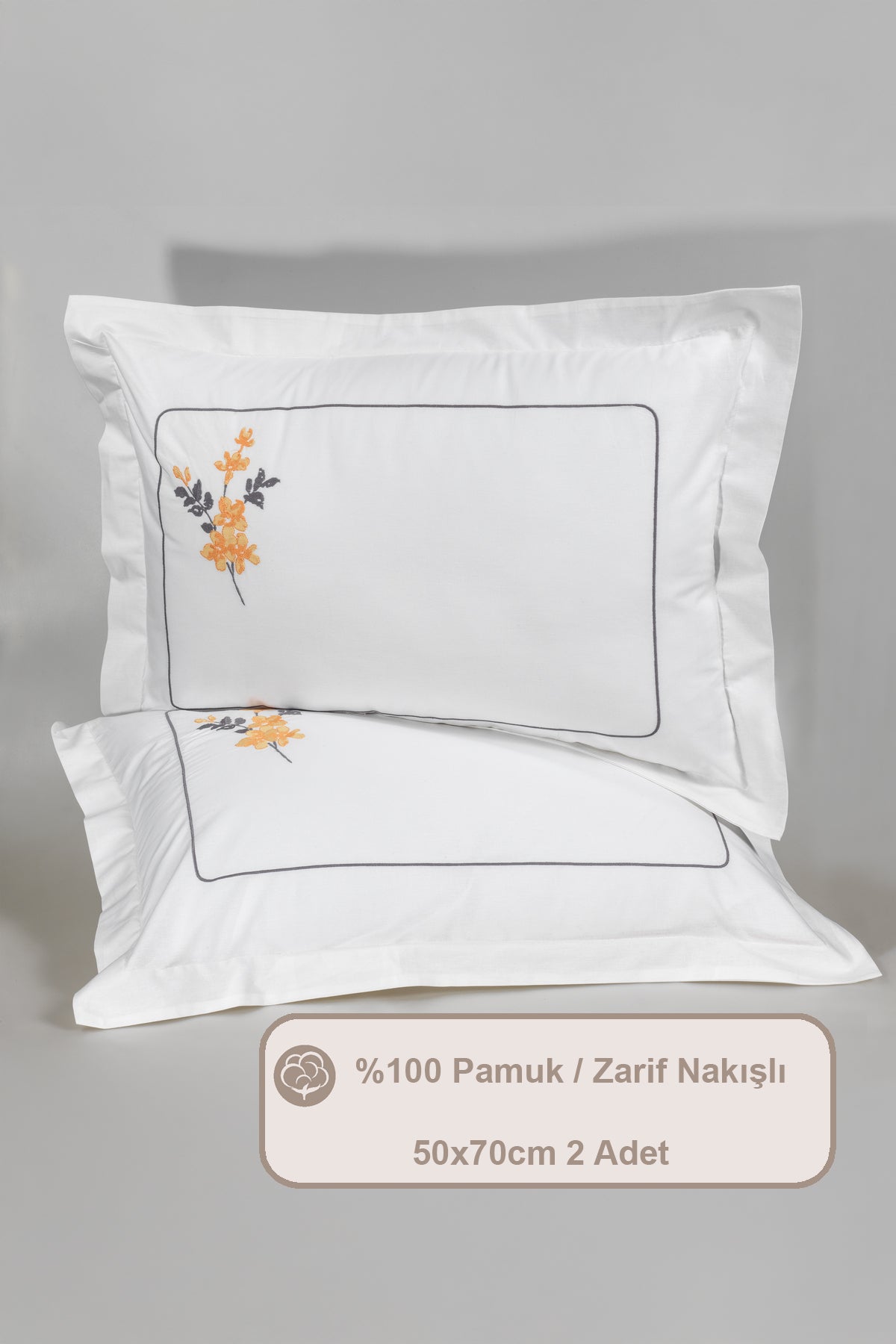 ELART Flores Yastık Kılıfı %100 Pamuk 2 Adet (50x70 cm) Sarı